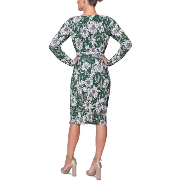 Rachel Rachel Roy Floral Print Midi Pleated Wrap Dress Spruce Bloom Medium - Picture 2 of 13
